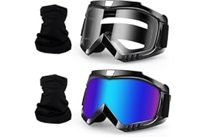 4-FQ Motorcycle Motocross Goggles 2-Pack with Neck Gaiter - ATV & Dirt Bike Goggles - Wide Vision Glasses with Breathable Mask for Men, Women & Kids (Color + Clear)