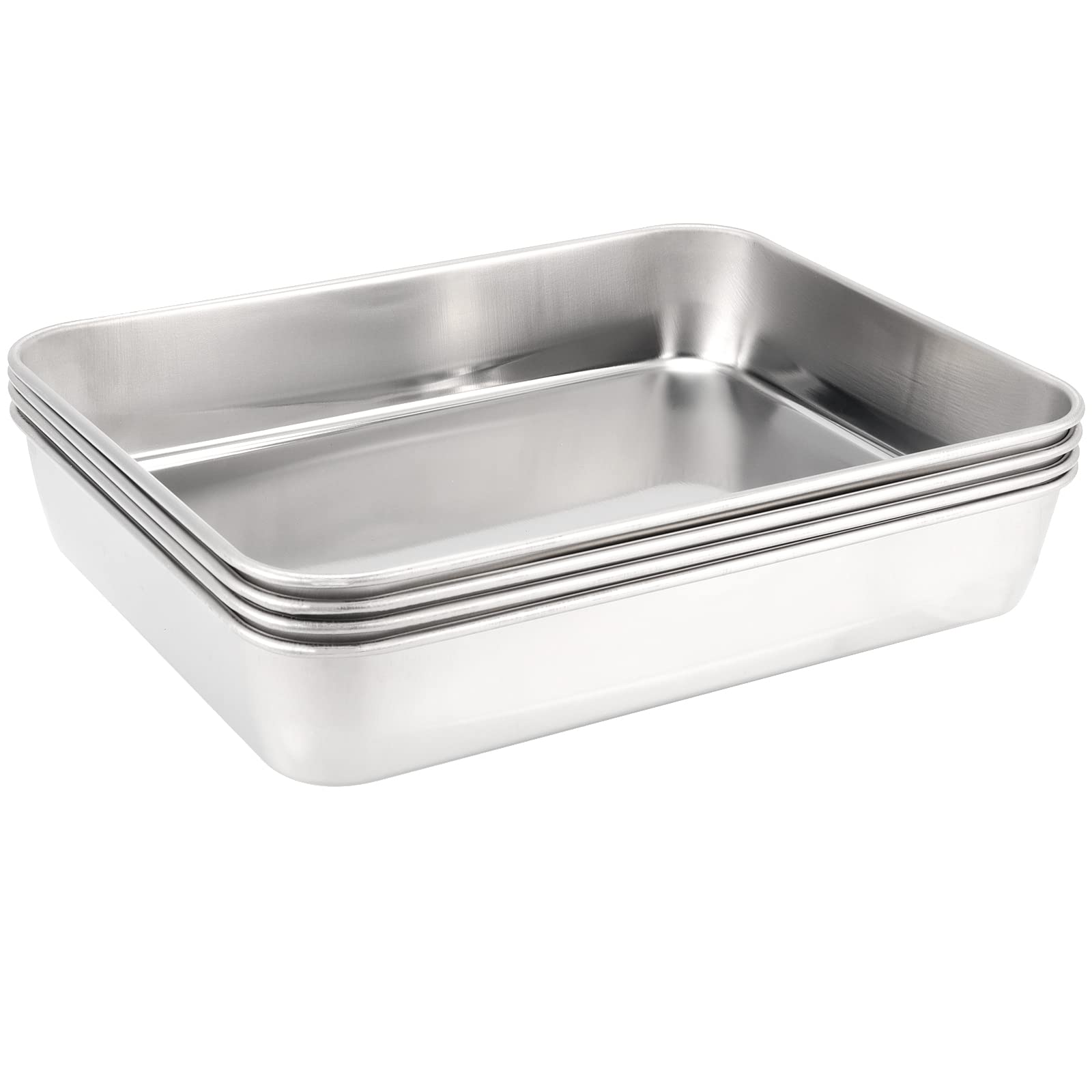JEUIHAU 4 Pack 23 x 17 x 5 cm Small Baking Tray Set, Deep Cake Tins Stainless Steel Baking Sheet Pans for Cakes, Pizza, Cookie, Meat, Vegetables, Desserts