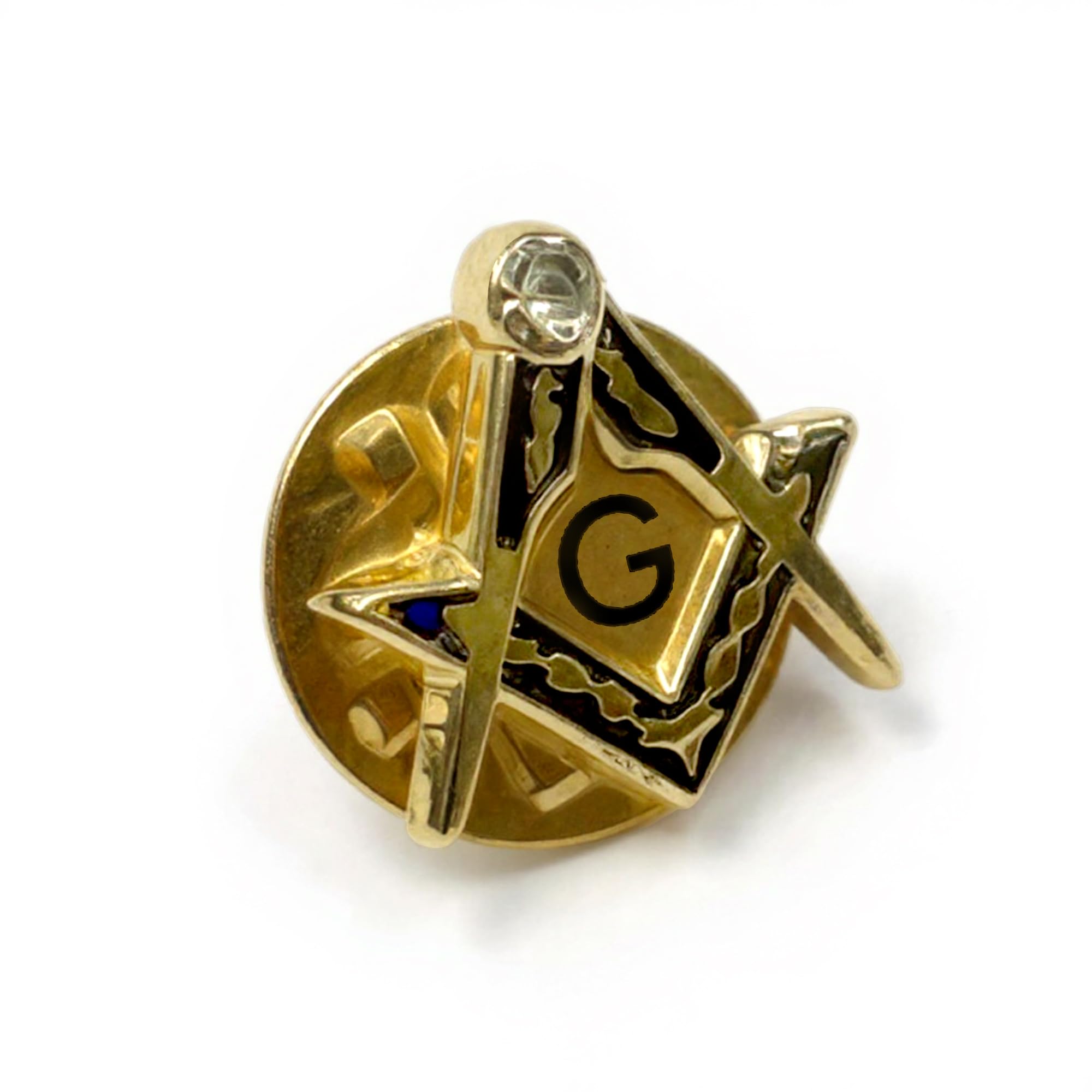 THE MASONIC COLLECTION Lapel Pin Badge with Stunning White Stone & G Logo - Blue & Gold - Sq & Compass - Freemasons Gift Accessory for Men