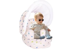 AirSwim Inflatable Seat for Infants 3 Months and Up, Chair with Detachable Canopy and Built-in Pump, Blow Up Outdoor Baby Sea