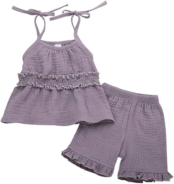 Amazon 子供服 キッズ服 女の子 Caixiaofei Tシャツ ショーツ 2点セット 袖無し 無地 フリル ベストトップス ショートパンツ 上下セット服 子供服 ガールズ 記念日 プレゼント 七五三 入学式 卒業式 通園 通学 人気 普段着 春夏 コスチューム アンサンブル 通販