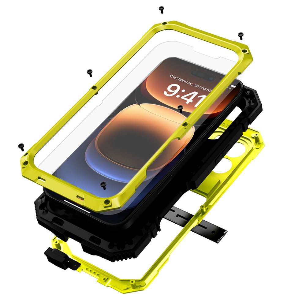 Photo 1 of fit for iPhone16 Pro Case 6.3inch Heavy Duty Rugged [Aluminium Stan] Military Grade Metal Rubber [Built in Screen Protector Camera Lens ] Phone Cover (,fit for iPhone 16 Pro 6.3'' 2024) Yellow
