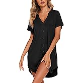 Ekouaer Women V Neck Button Down Nightgown