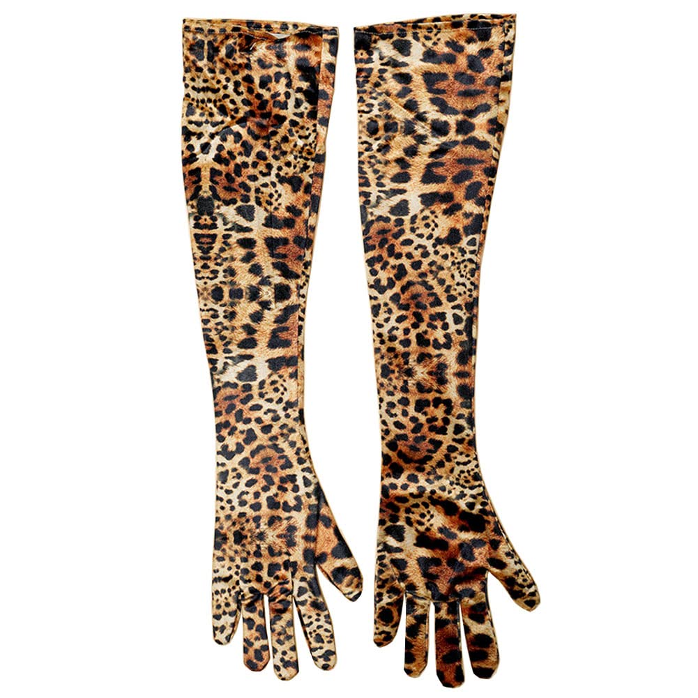ILUFAM Long Leopard Gloves 21" - Fancy Dress Hen Party Velvet Elbow Length for Women - Cosplay Costume Halloween Festival Multicolor