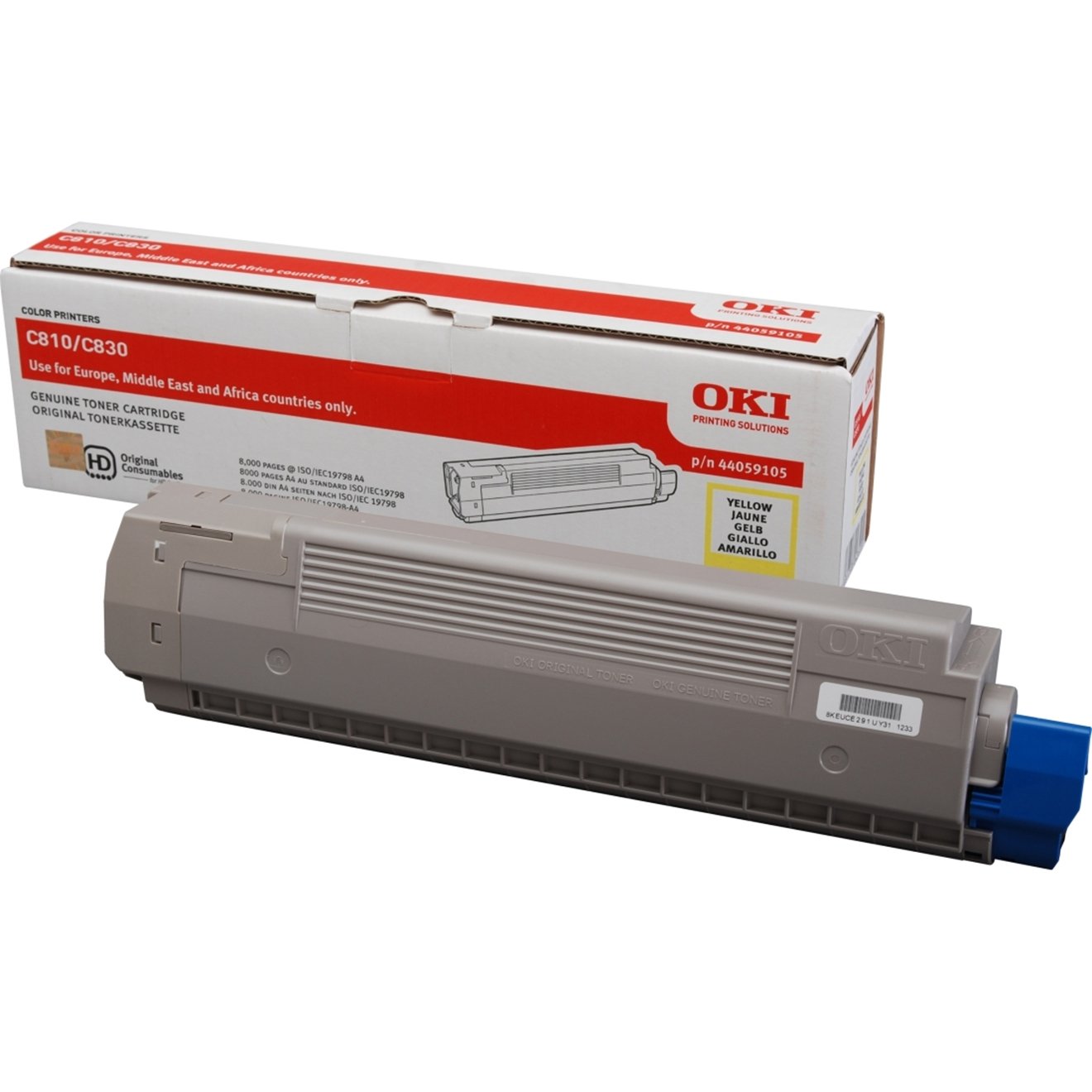 Oki Toner Cartridge for C810/C830 A3 Colour Printers (8000 Pages) - Yellow