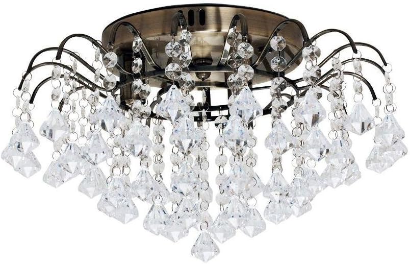 DDNL Modern Elegant Crystal Ceiling Light Vintage Style Antique Brass Jewelled Semi Flush Mounted Ceiling Lamp G9 28W Size 36cm Diameter 19.5cm High