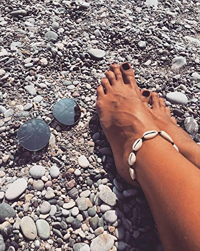 POTESSA Natural Cowrie Beads Shell Anklet Bracelet Handmade Beach Foot Jewelry Hawaiian Jamaican Style Adjustable for Women Unisex - Thumbnail 2