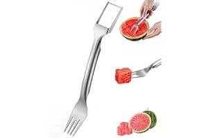 ZEZZO 2-in-1 Stainless Steel Fruit Cutter, 2024 New Watermelon Fork Slicer Cutter Melon Cube Cutter, Portable Watermelon Fork Slicer, Dual Head Fruit Forks Slicer for Home Kitchen Gadget (1 Pcs)