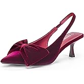 Women's Bow Slingback Heels Pointed Toe Kitten Pumps Dress Shoes with Elastic Strap - 2.4'' Inches Height