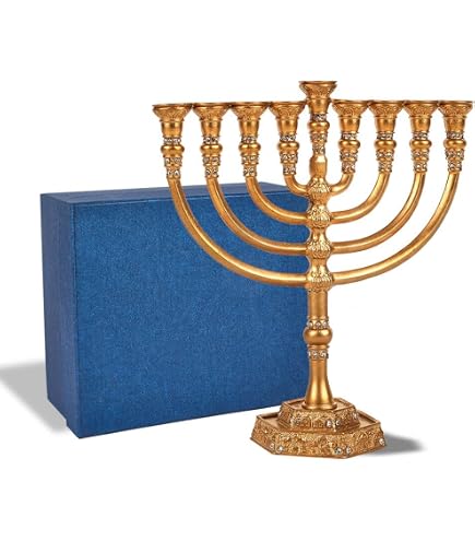Jewish Star Of David Gold Temple Menorah - 7 Inches Tall, Hanukkah Candle Holder - View #5