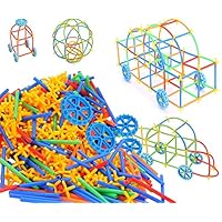 Straw Constructor STEM Building Toys 350 Piece with WheelsConnectors Building Sets Colorful Plastic Enginnering Toys-Safe for Kids-Develops Motor Skills-Construction Blocks- Best Gift for Boys & Girls