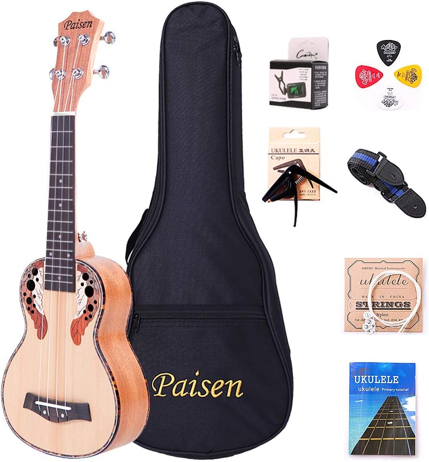 Paisen Ukulélé soprano 21 pouces en épicéa Ukulélé hawaïen pour