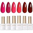GAOY Red Hot Pink Gel Nail Polish Set, 6 Colors Neon Soak Off UV Light Cure Gel Polish Kit for Salon and Nail Art DIY at Home