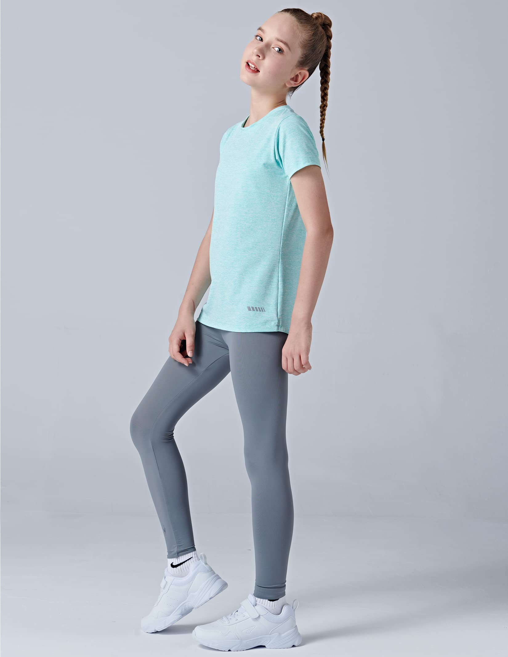 4 Pack: Youth Girls Athletic Shirts, Short Sleeve Dry Fit Apparel Tech Tshirts, Sports Activewear for Kids Teens