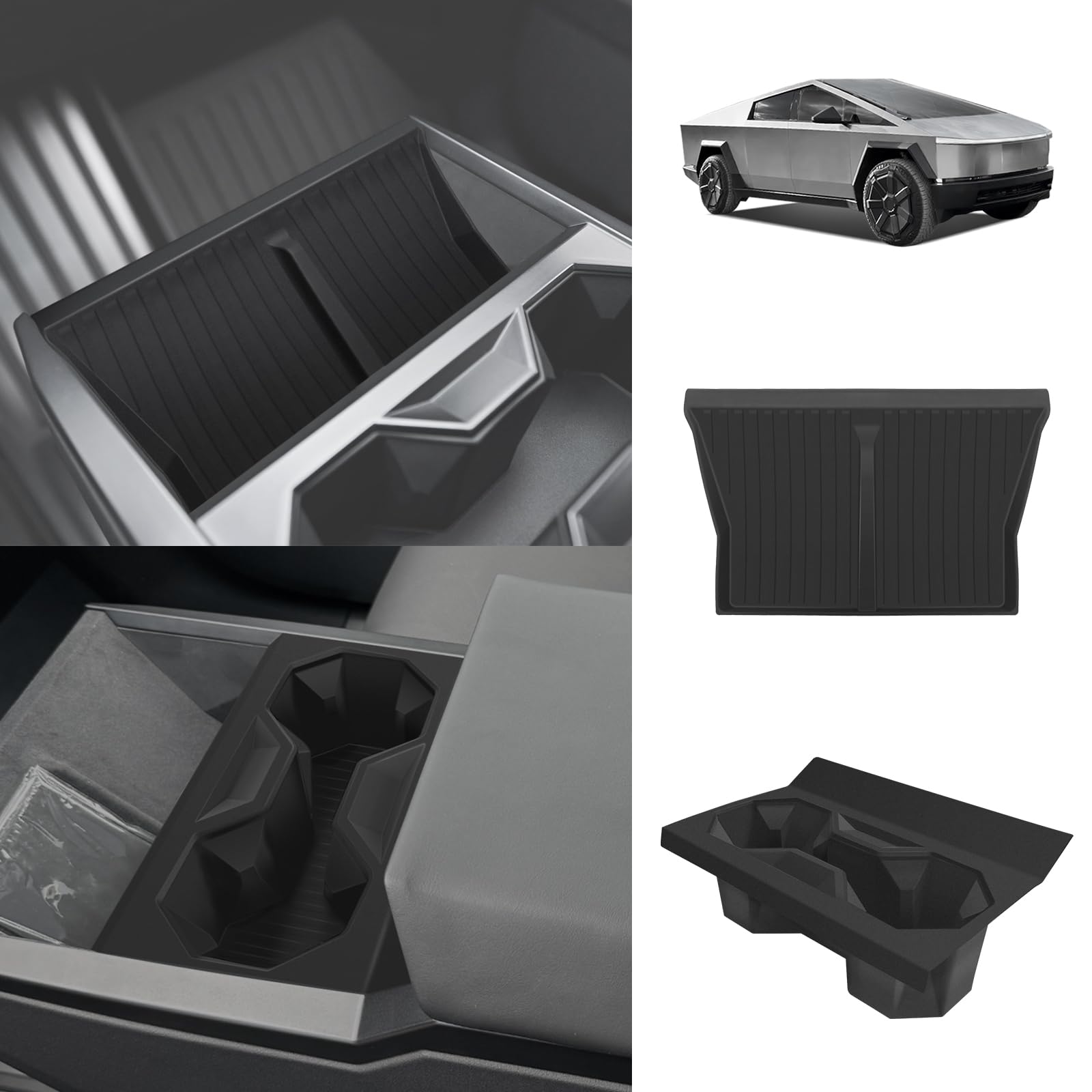 Photo 1 of BestEvMod 2PCS Center Console Phone Charge Area Silicone Mat & Cup Holder Insert Compatible with 2025 2024 Tesla Cybertruck Waterproof Non-Slip Easy to Clean Black (Cup Holder Insert+Charge Pad Mat)