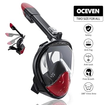 OCEVEN Tauchmaske, Faltbare Schnorchelmaske Tauchemaske Vollgesichtsmaske, mit 180 Grad Blickfeld und Kamerahaltung, Anti-Fog