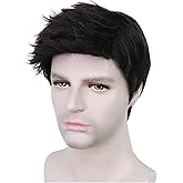 HUNIGIR Mens Black Wig Short Straight Black Wig Layered Male Heat Resistant Synthetic Hair Replacement