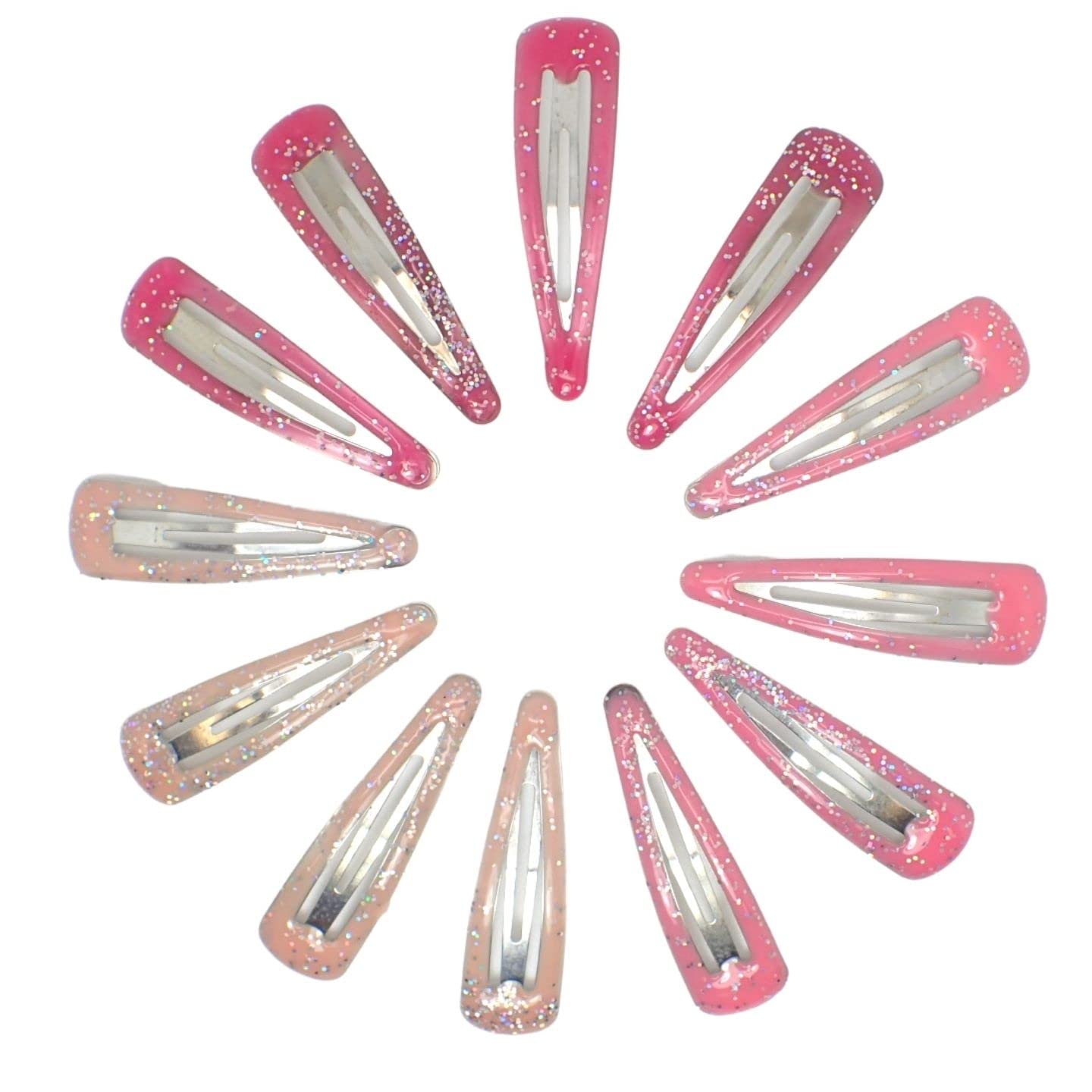 Topkids Accessories 12pc Snap Clips 5cm / 2" Snap Hair Clips Women Girls Kids Sectioning Slide Hair Grip Styling Fine Hair Thick Hair Bendies Sleepies School Uniform Colours Epoxy (Glitter Pink Tones)