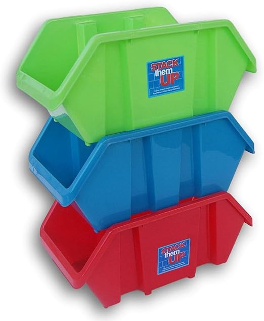Amazon Com Storage Solutions Basic Stacking Bins 3 Pack Red