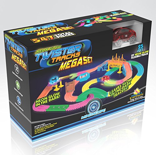 Mindscope Twister Tracks Mega Set Neon Glow In The Dark Flexible Track System with 547 Pieces over 25 Feet of Track & Accessories