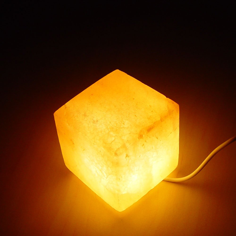 Rock Salt Lamp USB Cube and Square Shape Himalayan Pink Salt Crystal Included USB Cable and LED