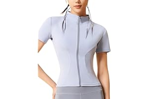 VIEWON Women's Running Slim Full Zipper Stand-up Collar Fitness Casual Short Sleeve Sports Workout Jacket