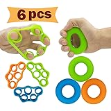 Hand Grip Strengthener, Finger Exerciser, Grip Strength Trainer (6 PCS)*New Material*Forearm Grip Workout, Finger Stretcher, Relieve Wrist Pain, Carpal Tunnel, Trigger Finger, Mallet Finger and More.
