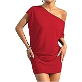 SOLY HUX Women's Off The Shoulder Mini Dress Going Out Asymmetrical Neck Short Sleeve Casual Bodycon T Shirt Dresses