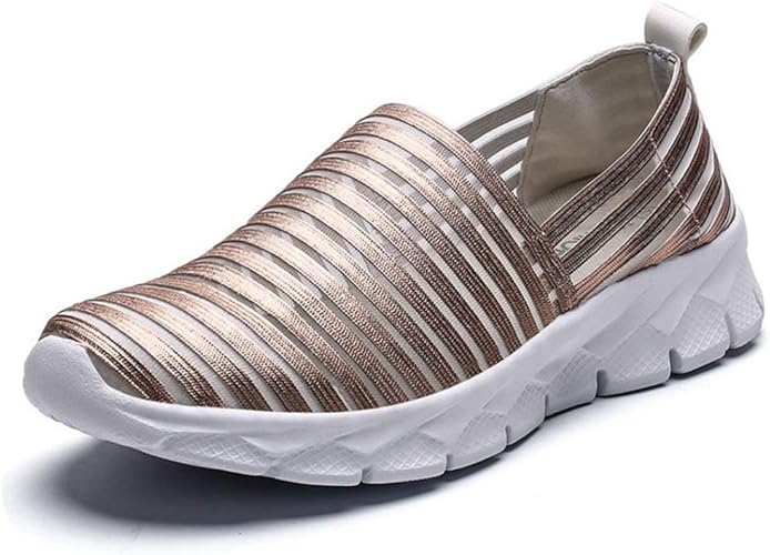 Amazon Sejuc スニーカー レディース 厚底 メッシュ 通気性 スポーツシューズ 歩きやすい スリッポン おしゃれ 大きいサイズ ローカット ローヒール 美脚 銀色 金色 ローファー フラット 履きやすい Vカット 軽量 防滑 ラウンドトゥ キラキラ スニーカー