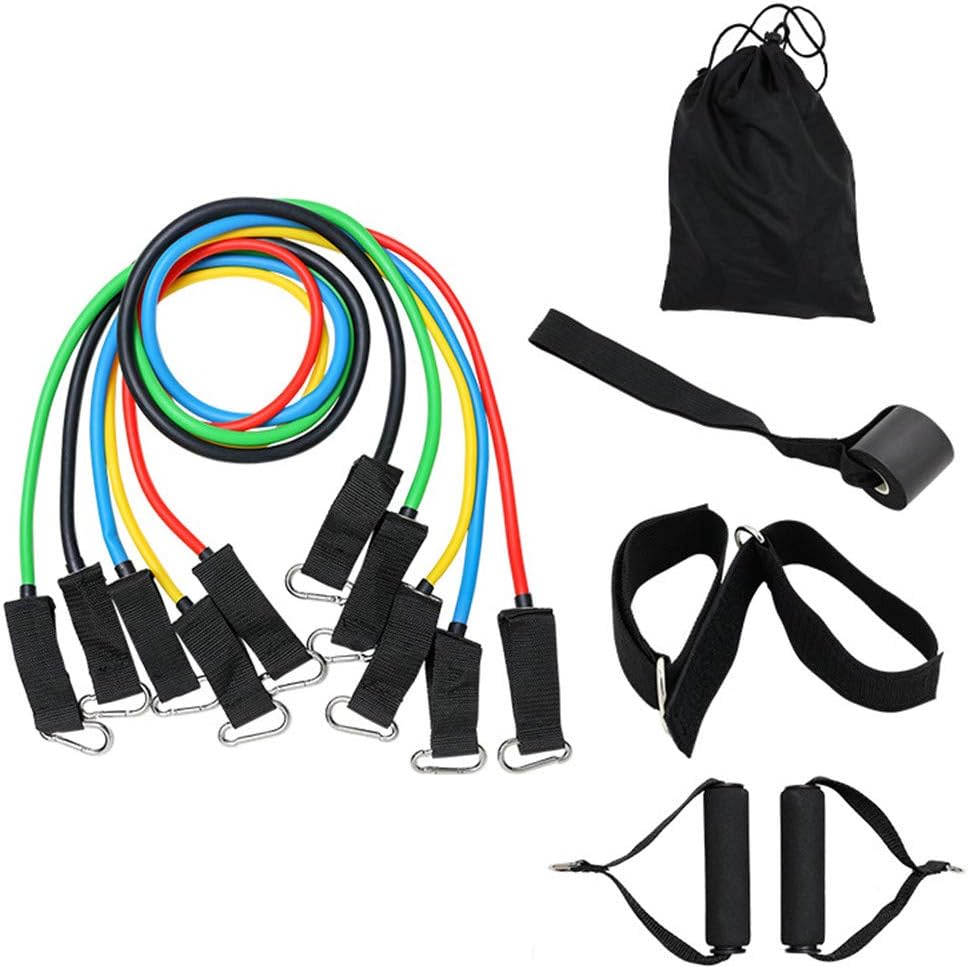 Exercise Resistance Bands - with Handles 5 Fitness Workout Bands Stackable Up to 110 Lbs, Training Tubes with Large Handles, Ankle Straps, Door Anchor Attachment, Carry Bag