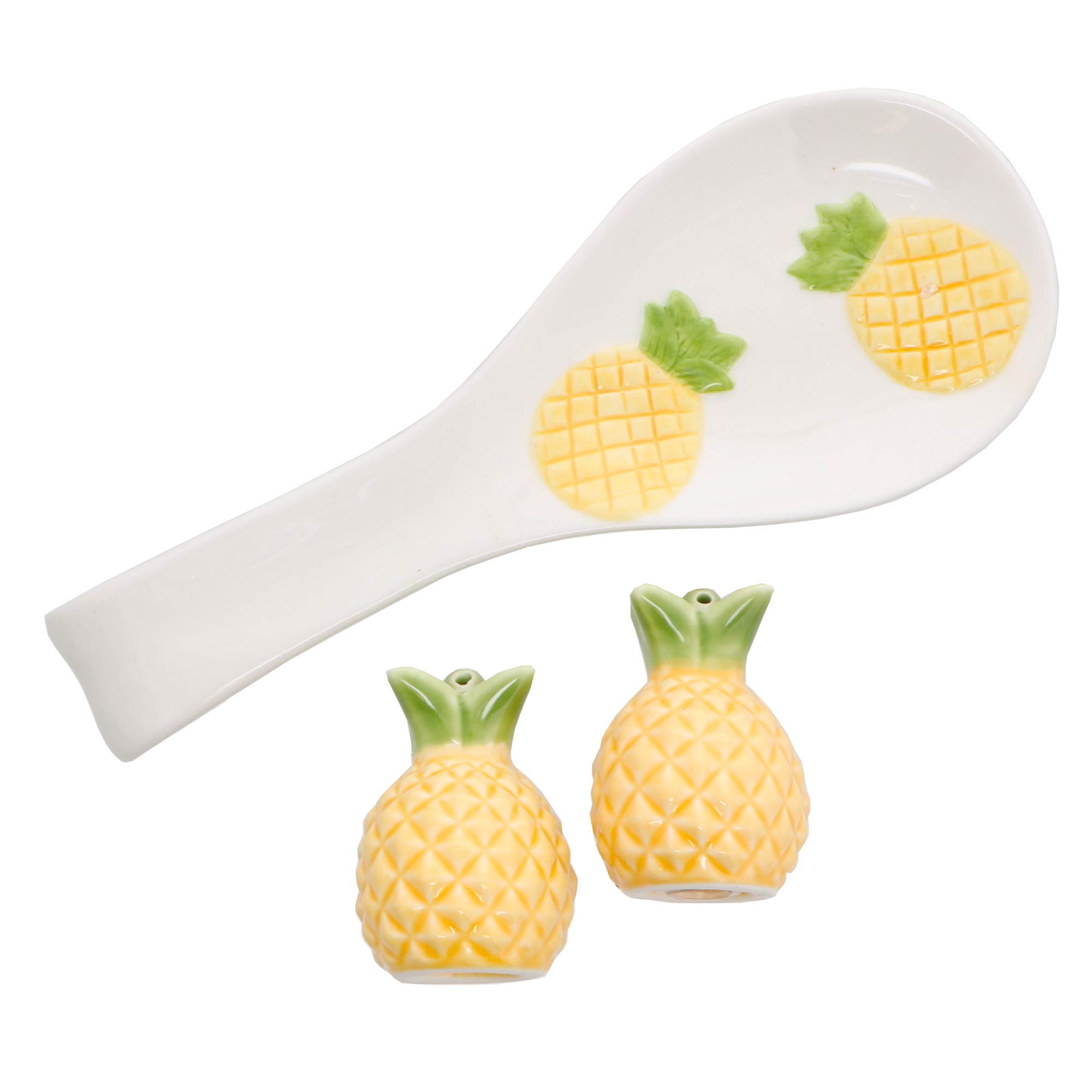 Ceramic Stovetop Set with Salt and Pepper Shakers and Spoon Rest - Pineapple