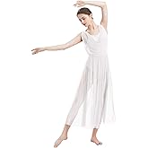 ODASDO Women Lyrical Modern Contemporary Dance Costume Leotard V-Neck Backless Split Tulle Skirt Flowy Overlay Dress