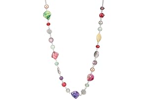 FULU AUTUMN Long Beaded Necklaces for Women Silver Link Chain Necklace with Shell Crystal Beads, Party Gifts for Her