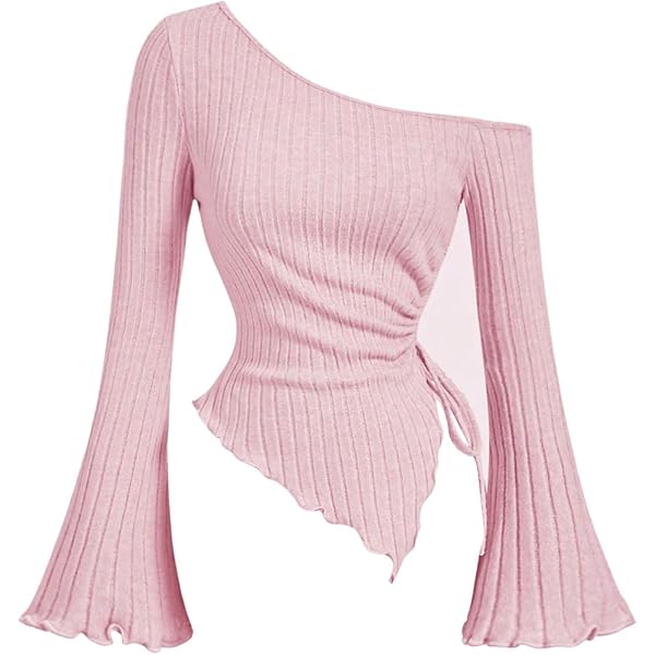 トップス Organdy Volume Sleeve Knit Top Bayou32 Pink Dotty Mesh Ruffle Sleeve Ribbed Knit Top (as1