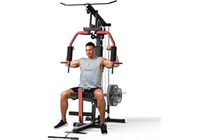 MIUUKA Multifunctional Home Gym Equipment - 300LBS Full Body Workout Machine with LAT Pulldown, Chest Press & Leg Extension | Fits 1" & 2" Weight Plates | Heavy-Duty Steel Frame & Pulley System