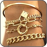Stringex Gold Chunky Lock Bracelet Set for Women Layered Stackable Cuban Chain Statement Bangles Personalized Paper Clip Link Bracelet Halloween Jewelry Gifts