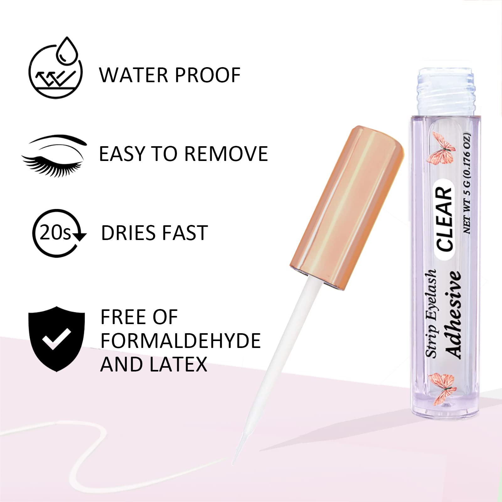 Super Strong Hold Waterproof Latex-Free Eyelash Adhesive - Clear Lash Glue Suitable for Sensitive Eyes - 5ml/0.18oz (1 Pack)