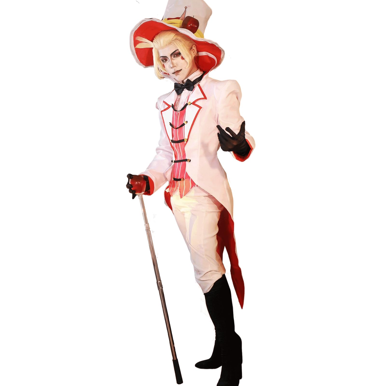CR ROLECOS Lucifer Morningstar Cosplay Hazbin Hotel Costume Vempire White Uniform Set Halloween Carnival Suit L