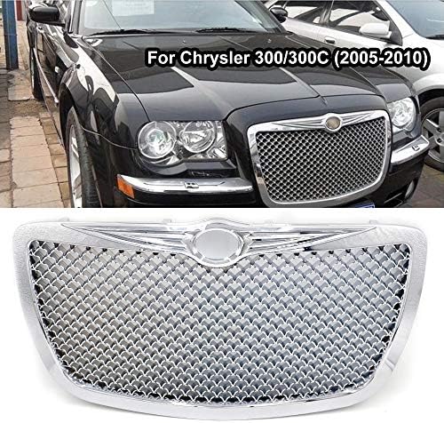 Front Bumper Grill for Chrysler 300/300C (2005-2010),Car Radiator Decorative Mesh Cover, Used for The Modification of Original Accessories, Silver and Black Optional,Silver