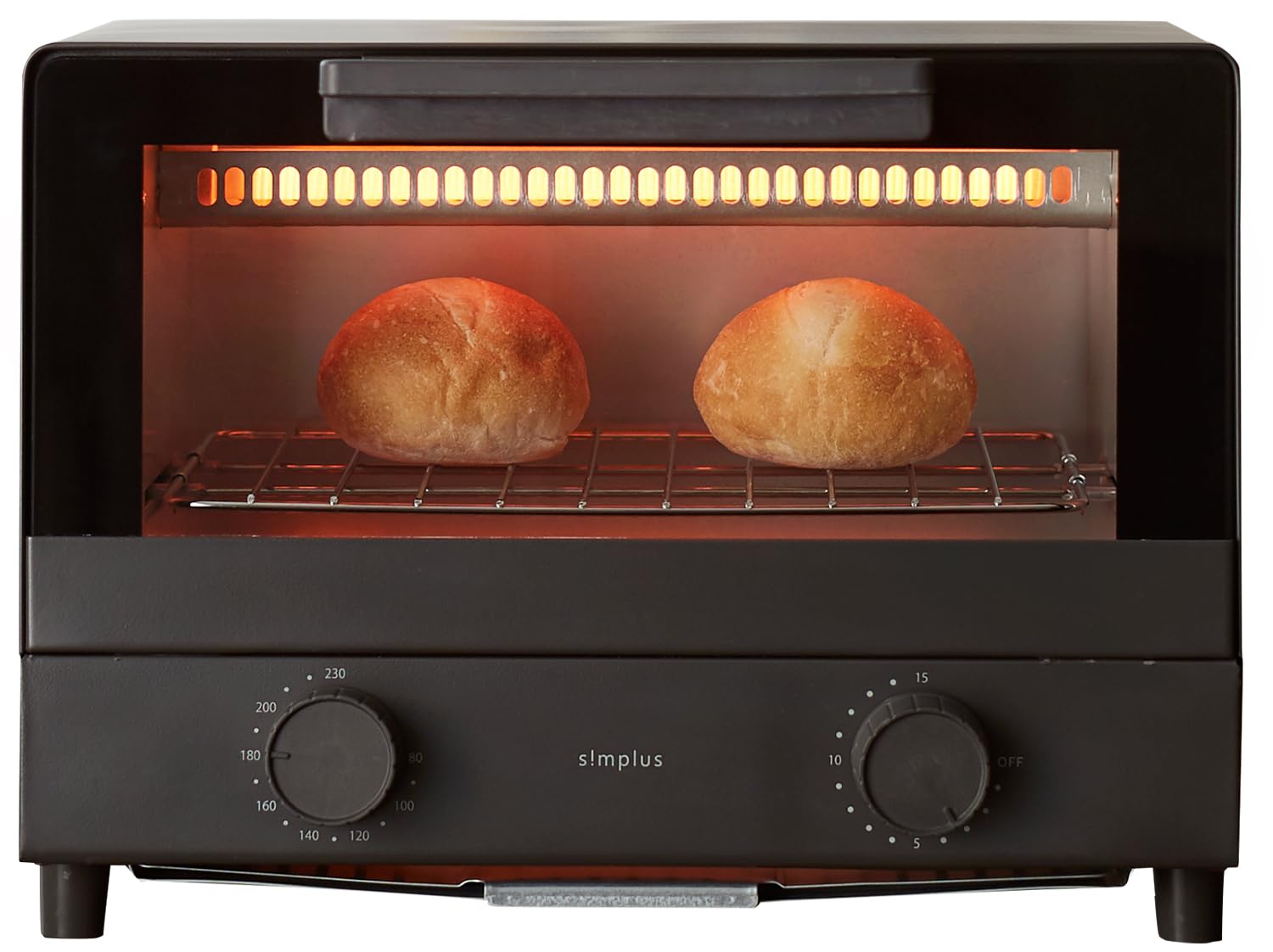simplusトースター 横幅31cm 1000W 2枚焼き シンプル操作 マット加工 上下遠赤外線ヒーター オーブントースター SP-TT01 コンパクト 小型 パン焼き トースト 切り餅 ピザ シンプル 一人暮らし 新生活 シンプラス (温度調節+タイマー/ブラック)商品画像