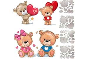 MYLbeter 4Sets Valentine's Day Metal Die Cuts for Card Making Bear Lovers Heart Greeting Cards Embossing Stencils Template for DIY Crafts Scrapbooking Card Making Supplies