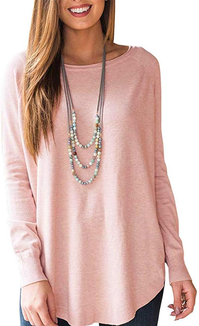 UinclosetWomens Long Sleeve Round Neck Tunic Casual Pullover Fall Tops