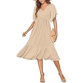 AUSELILY Women's Summer Empire Waist Dress Smocked Flutter Short Sleeve V Neck Midi Dresses 2026 New