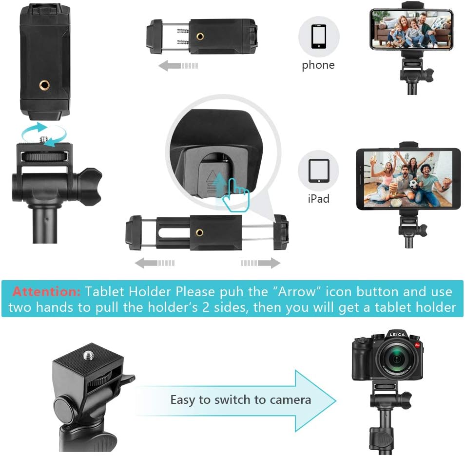 Selfie Stick & Phone Tripod, Sensyne 67" Extendable Travel Tripod Stand with Universal Phone/Pad Clip, Remote Shooting Compatible with iOS & Android Devices, Tripod for Video Shooting, Vlog: Camera & Photo