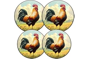 HOWAYME Round Stove Burner Covers For Electric Stove,Rooster Crowing On The Grass Of Farm Print Gas Stove Burner Covers Set Of 4, 8 Inches And 10 Inches Cooktop Decorative Stove Top Covers
