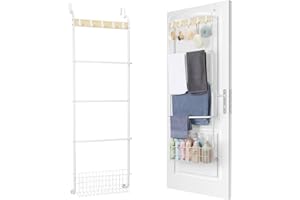 FAGIGY Over The Door Towel Rack, 5-Tier Towel Racks for Bathroom Door Hanging, Bathroom Back of Door Towel Bar, Door Blanket Holder for Clothes, Washcloths,Hand Towels, Sponges,White