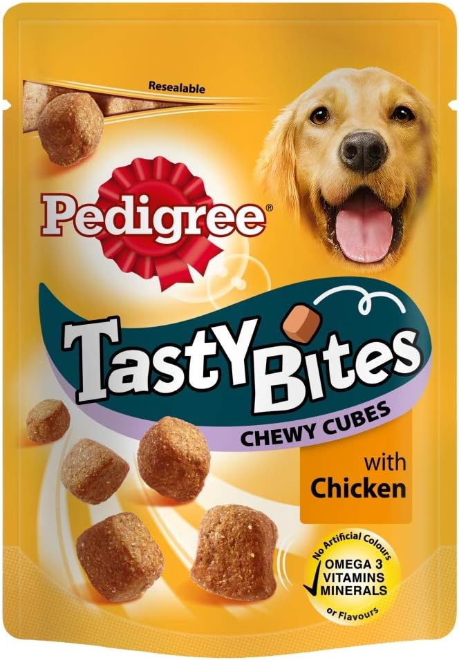 Pedigree Tasty Bites Dog Treats Chewy Cubes with Chicken, 130 g Amazon
