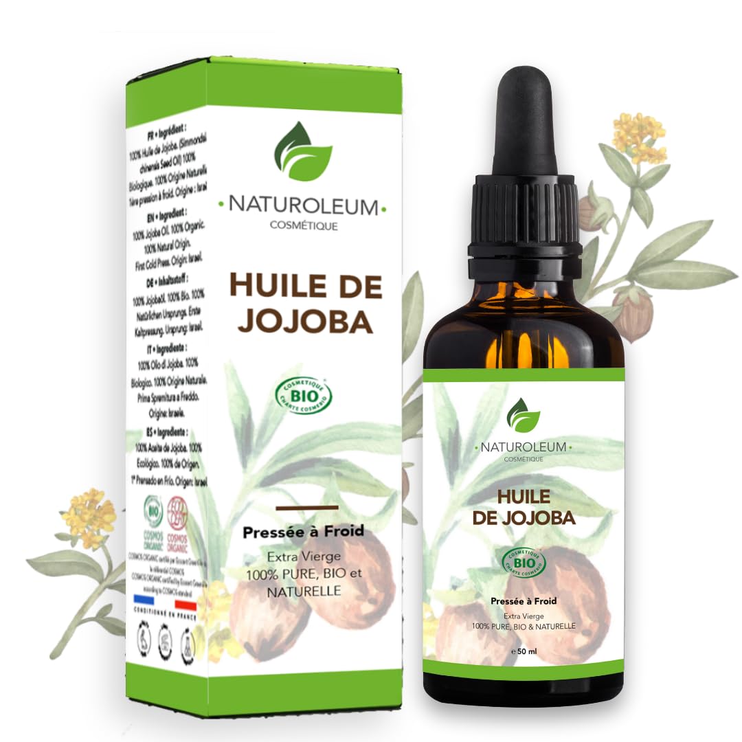 ORGANIC JOJOBA OIL, Pure and Natural, Cold Pressed, Extra Virgin: nourishing care for skin, face, hair and beard Vegan (50ml)