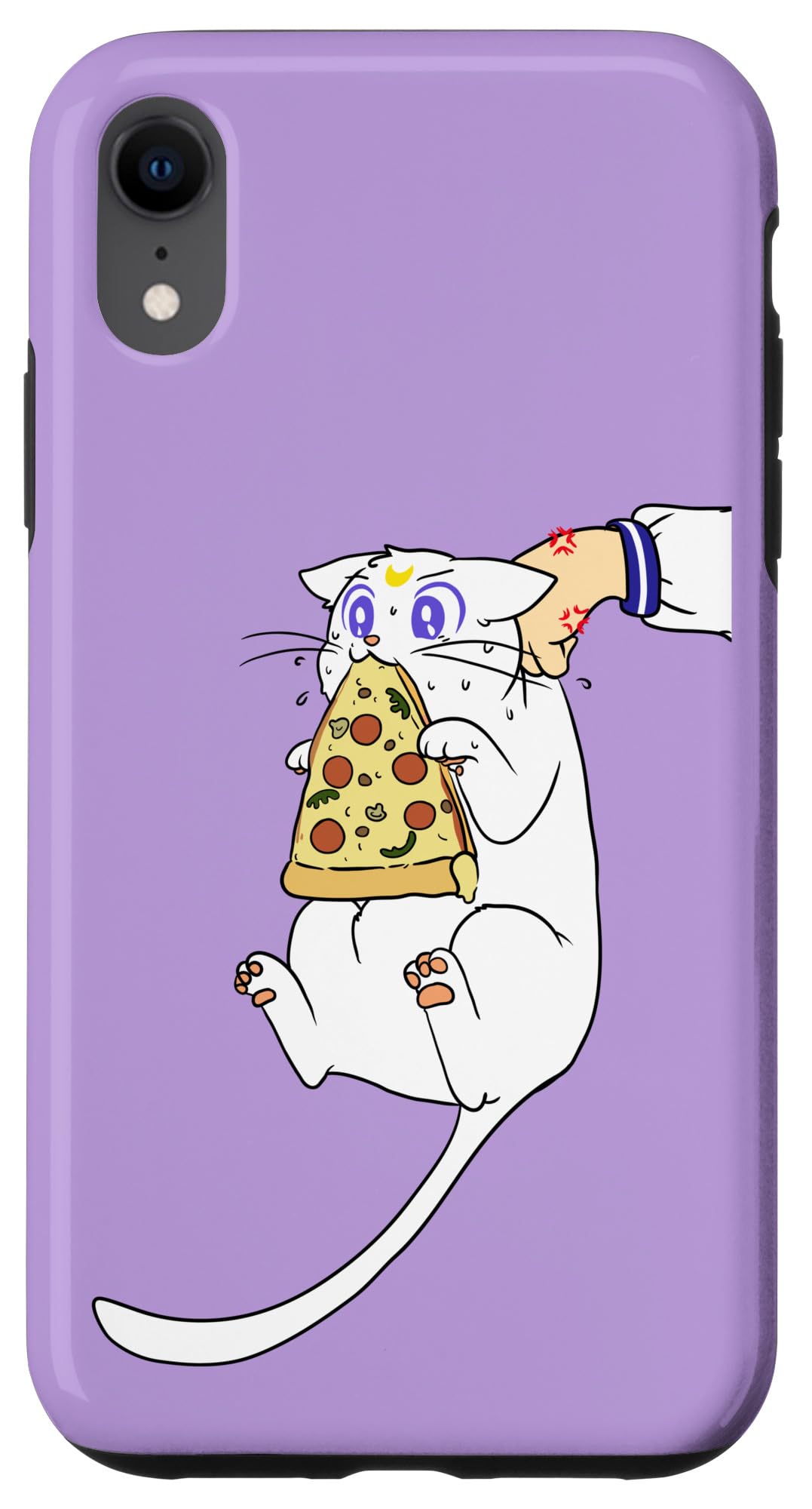 iPhone XR Kawaii Cat Luna Loves Pizza, Delicious Pepperoni Pizza Slice Case