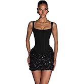 Rvzcn Short Sequin Homecoming Dresses for Teens 2026 Sparkly Tight Satin Corset Mini Cocktail Prom Dress